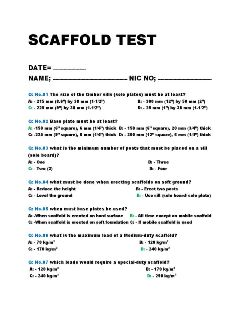 16 hour suspended scaffold test answers