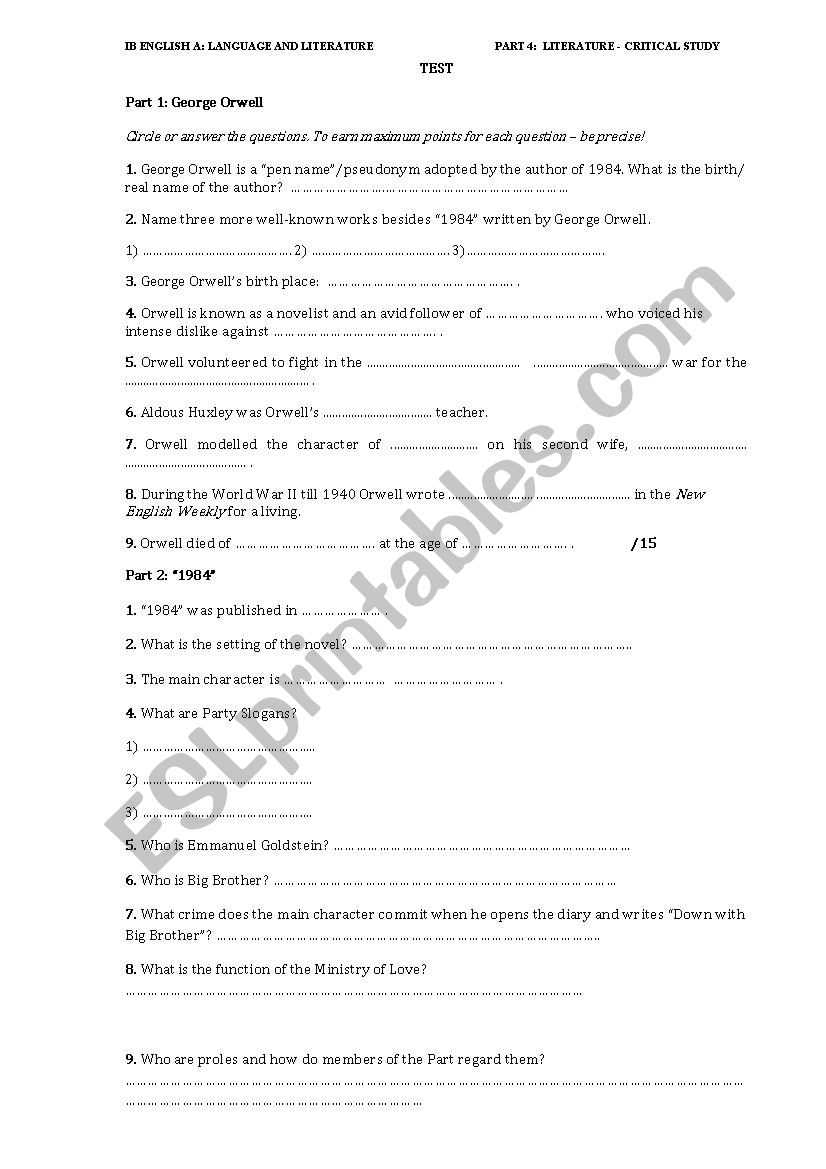 1984 unit test answers