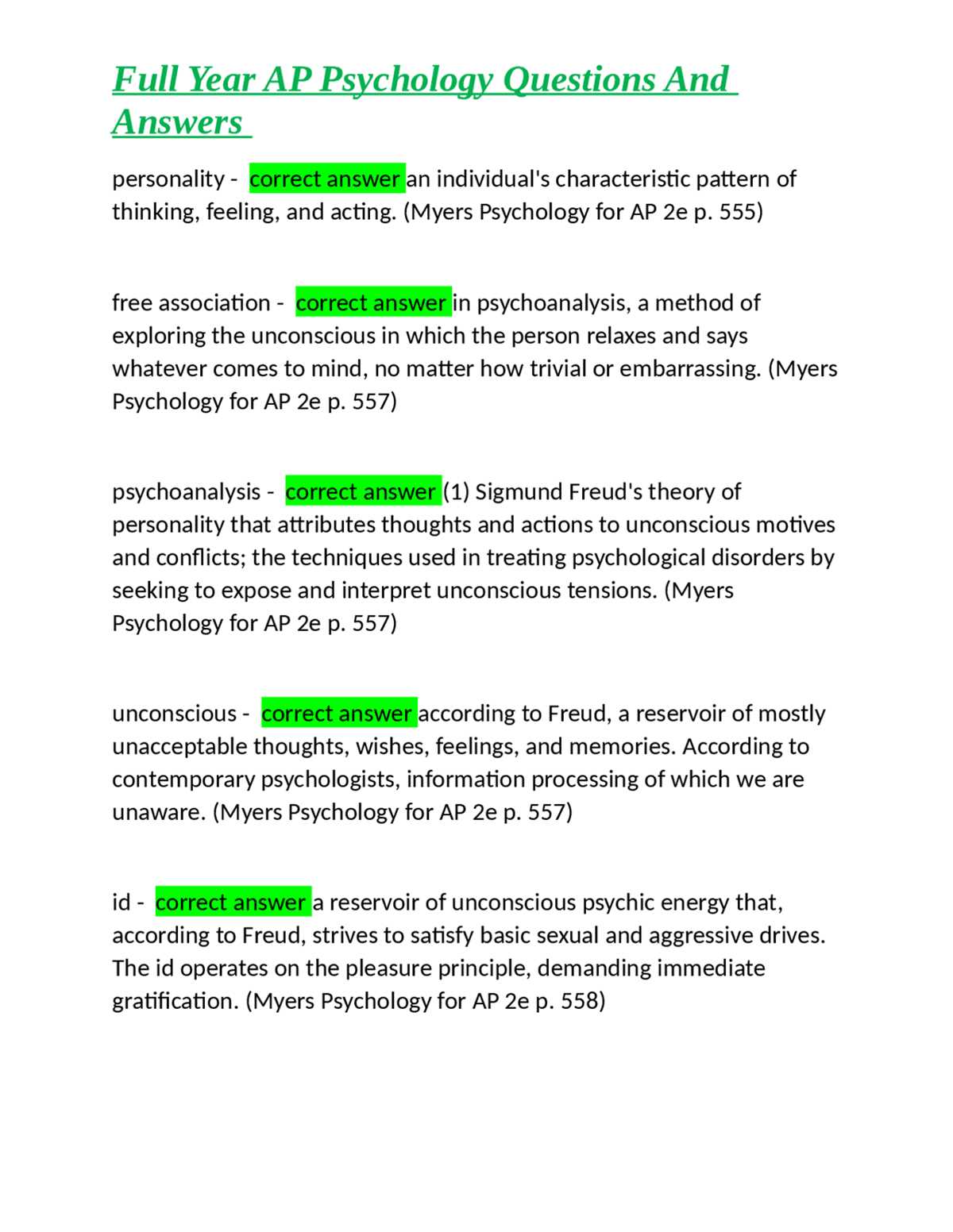 1994 ap psychology exam answers
