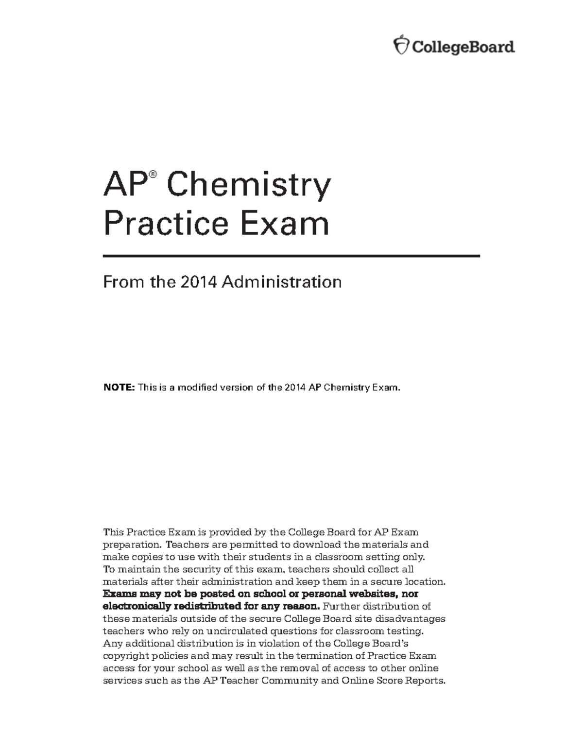 2014 ap chemistry exam multiple choice answers