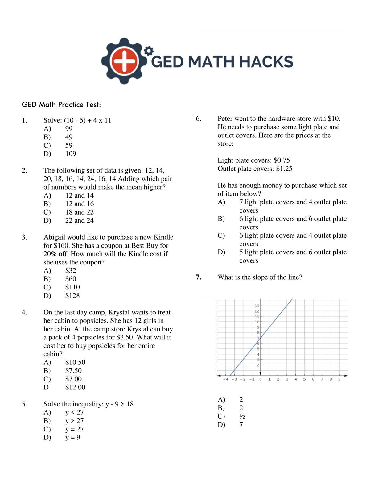 2014 ged math test answers