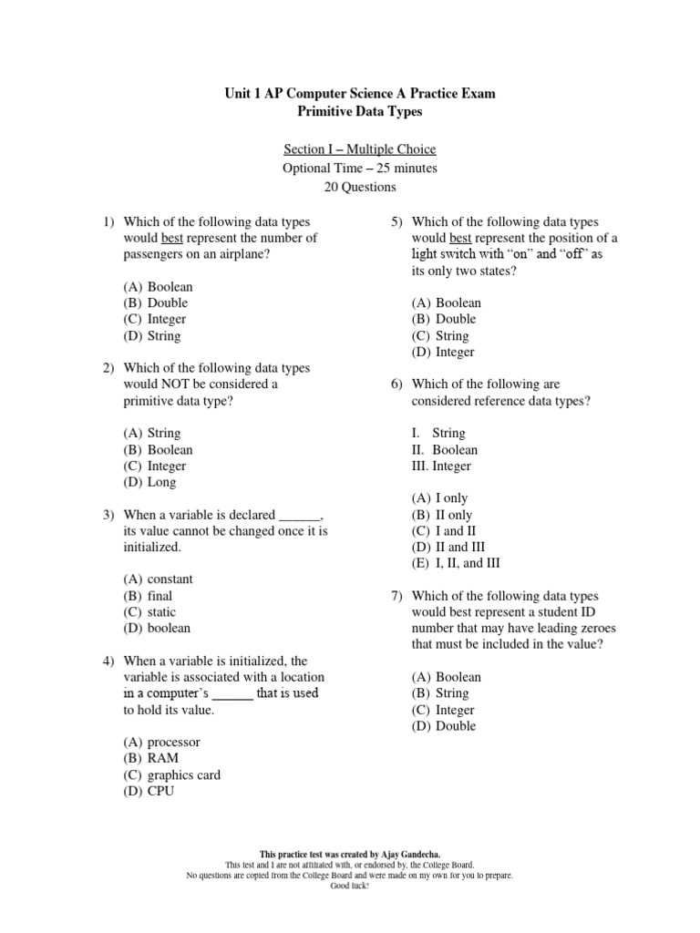 2026 practice exam 1 mcq ap computer science principles answers