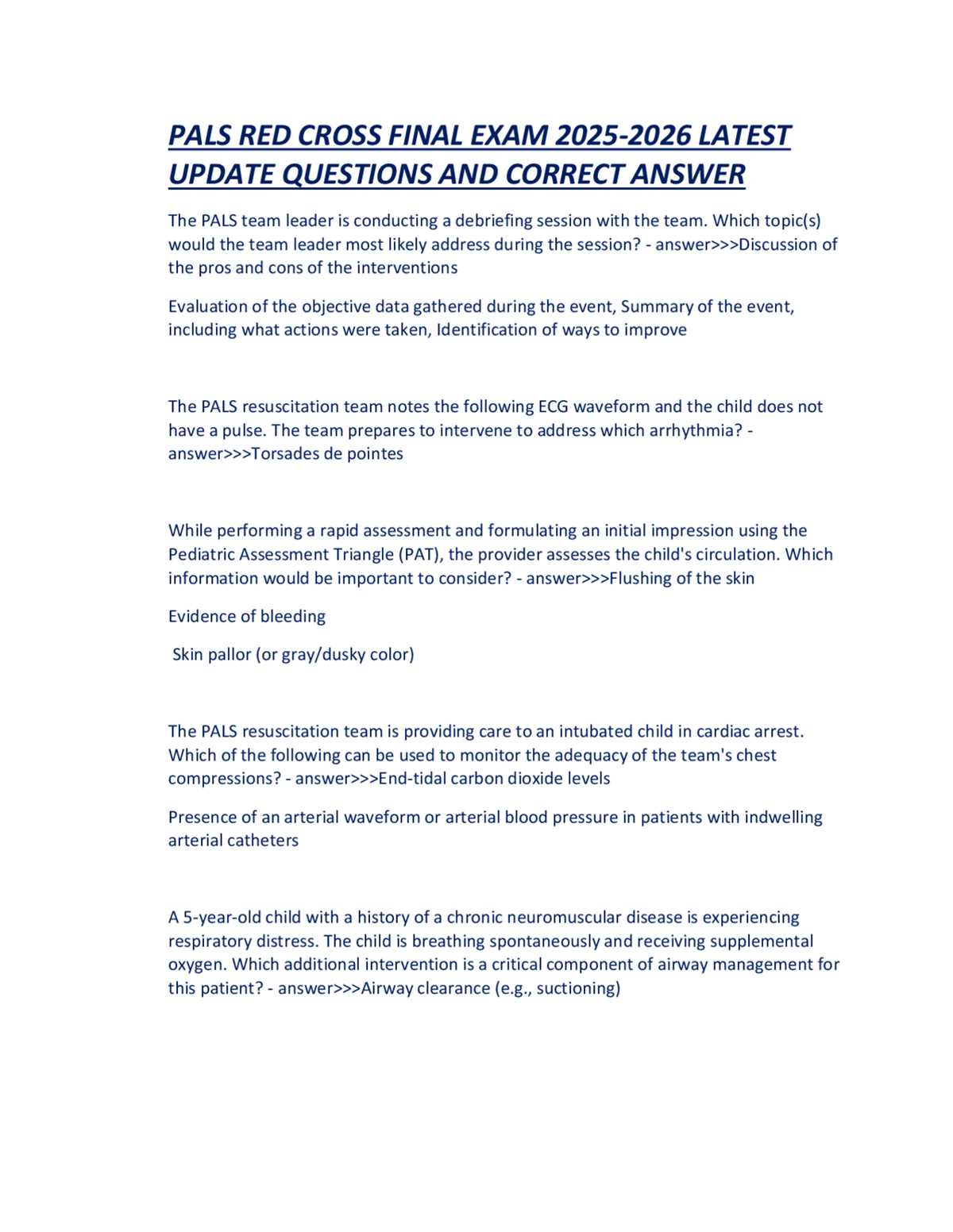 2026 pals test answers