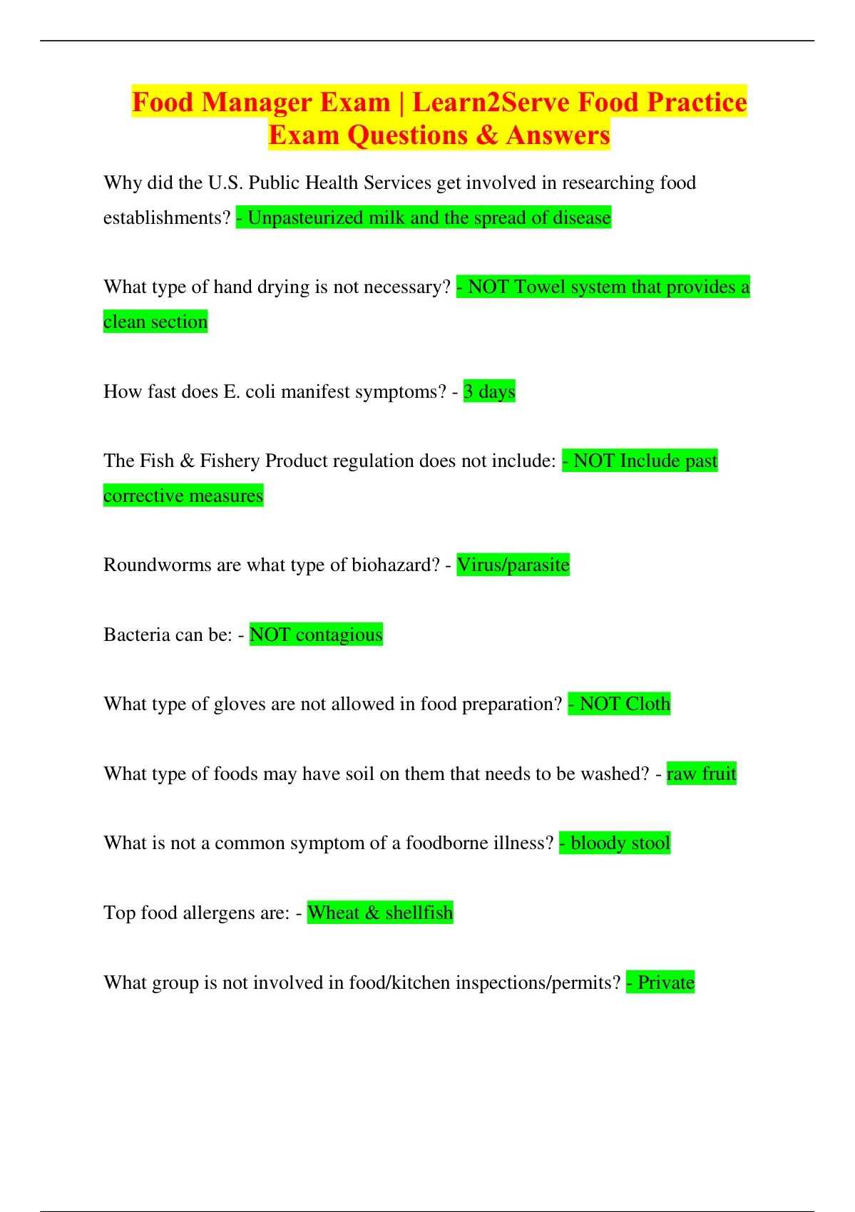 360 training final exam answers food handlers