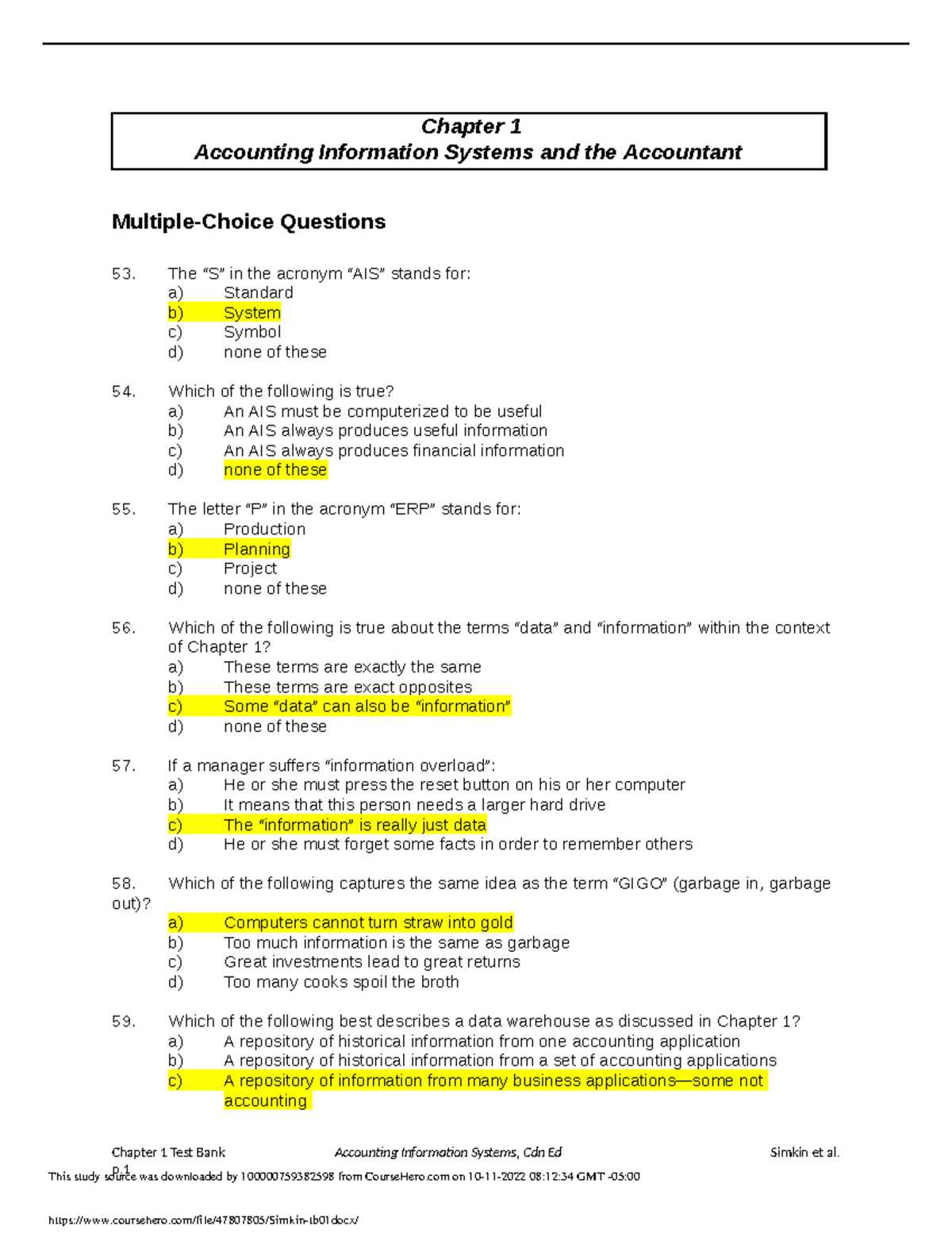 accounting chapter 5 test a answers