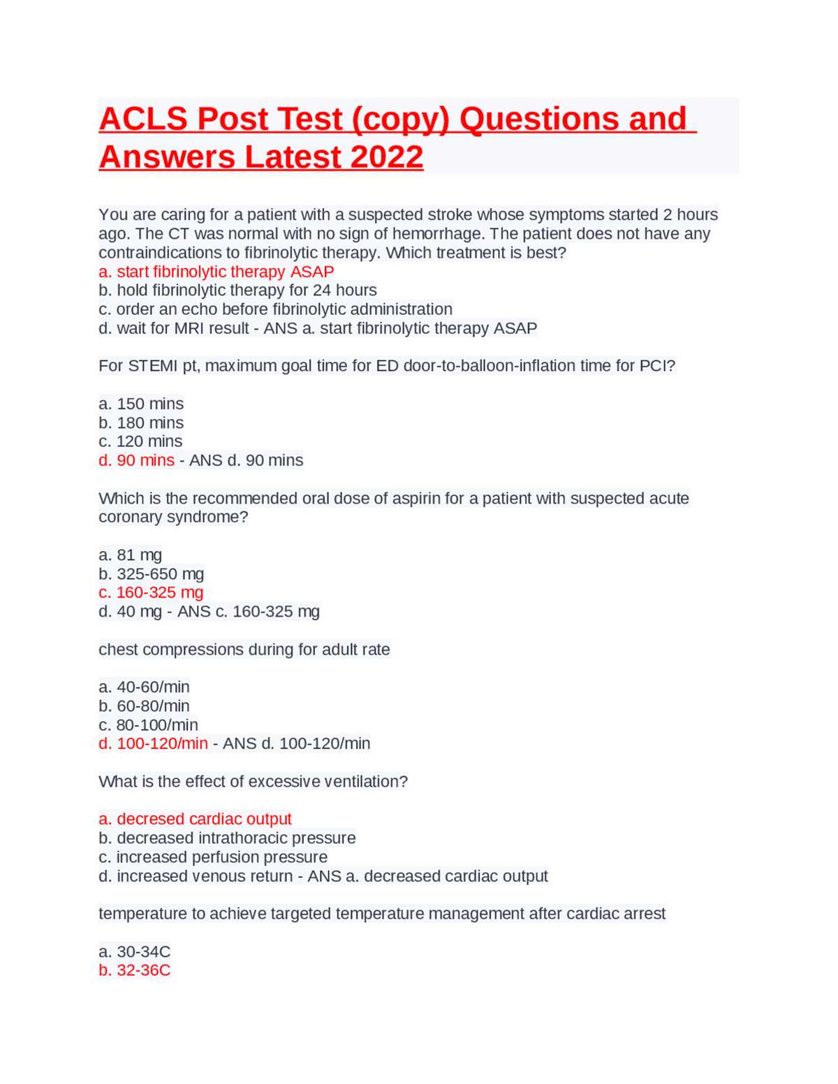 acls exam c answers