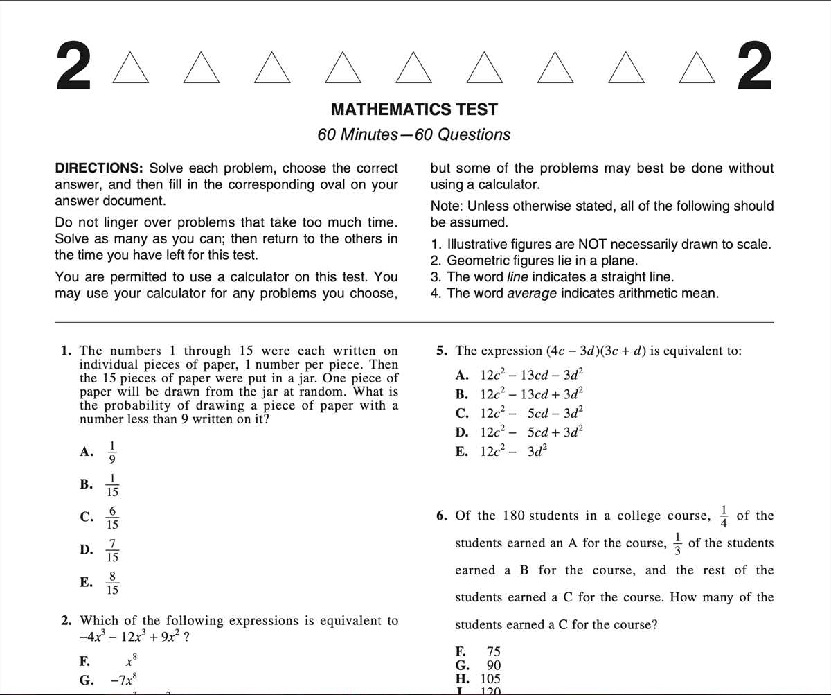 act practice test math with answers