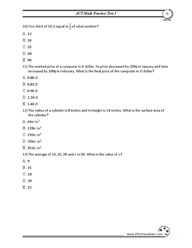 act practice test math with answers