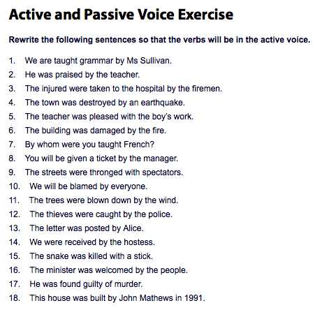 active and passive voice test with answers