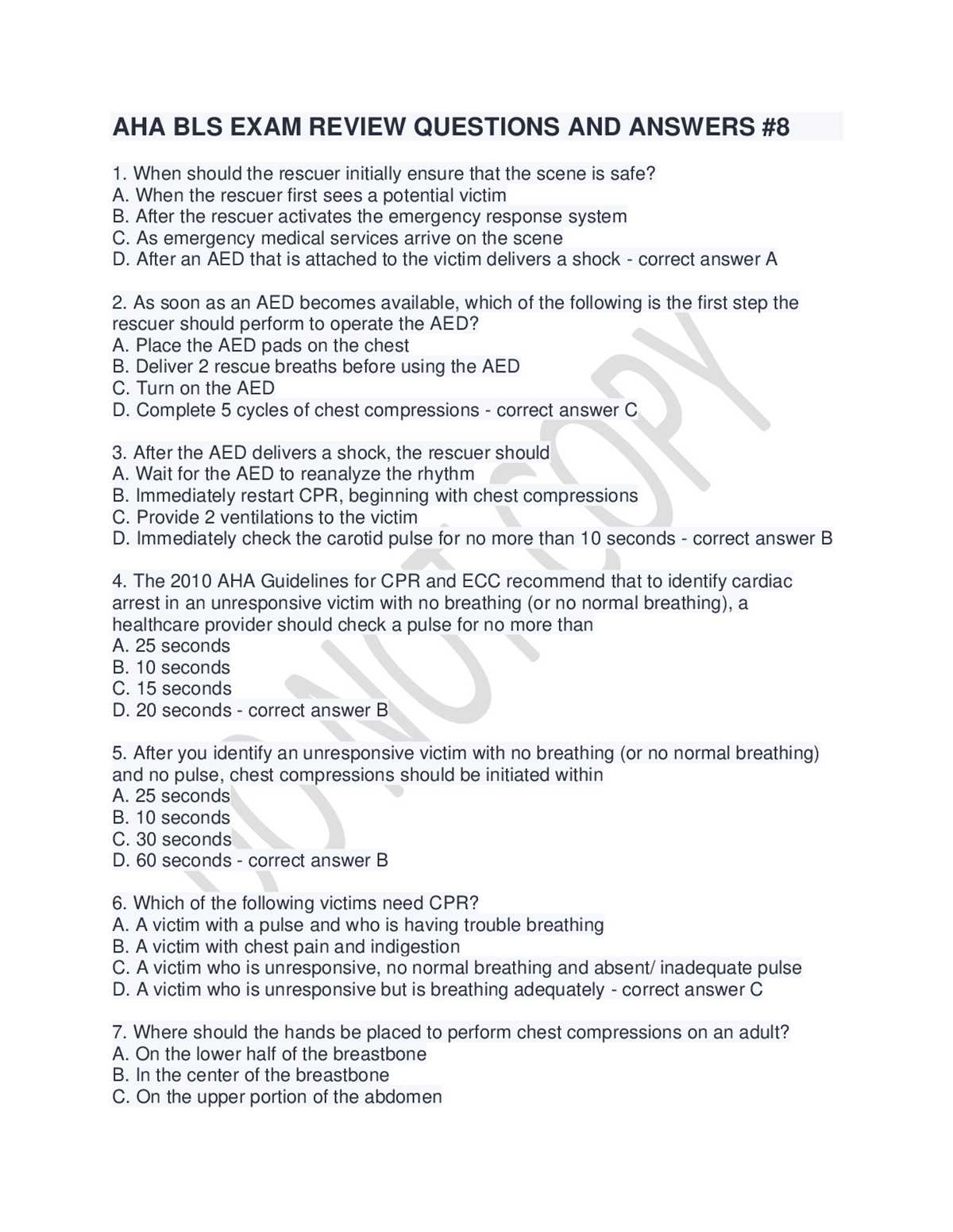aha bls exam a answer key