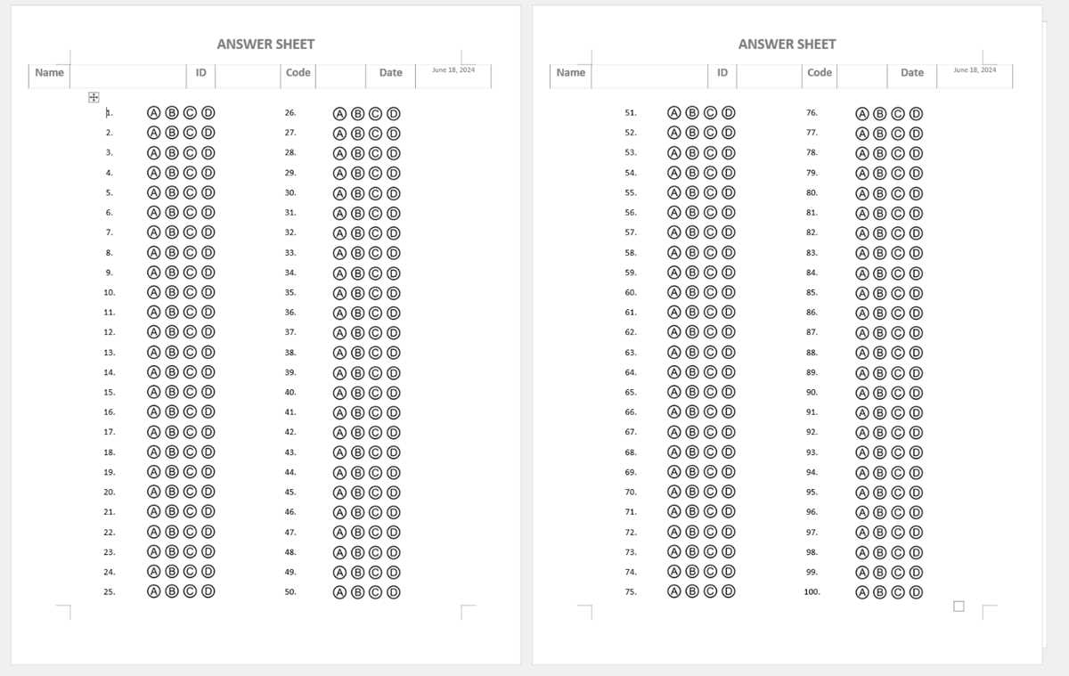 aha test answer sheet