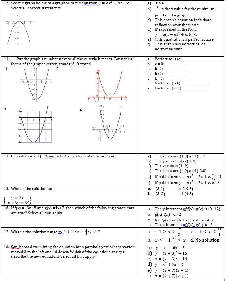 algebra 1 chapter 4 test review answer key