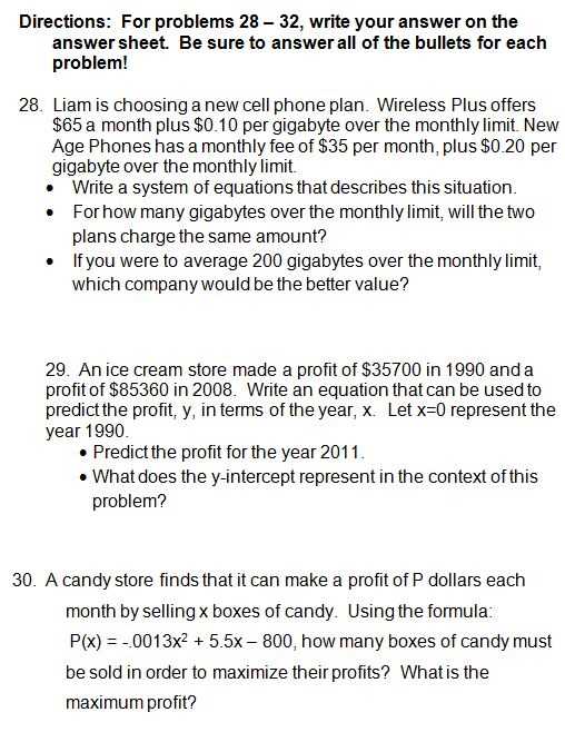 algebra 1 semester 2 final exam answer key