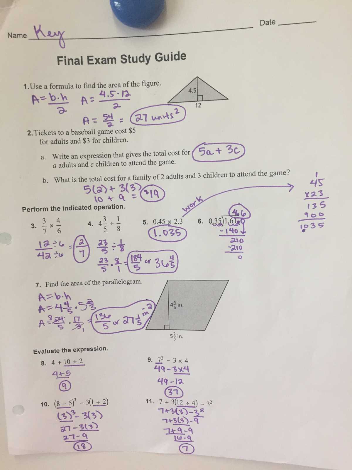 algebra 2 final exam study guide answer key