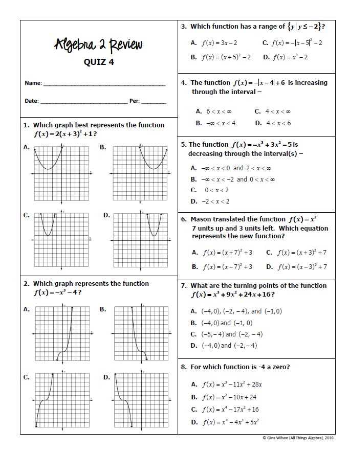 algebra 2 unit 11 test answers