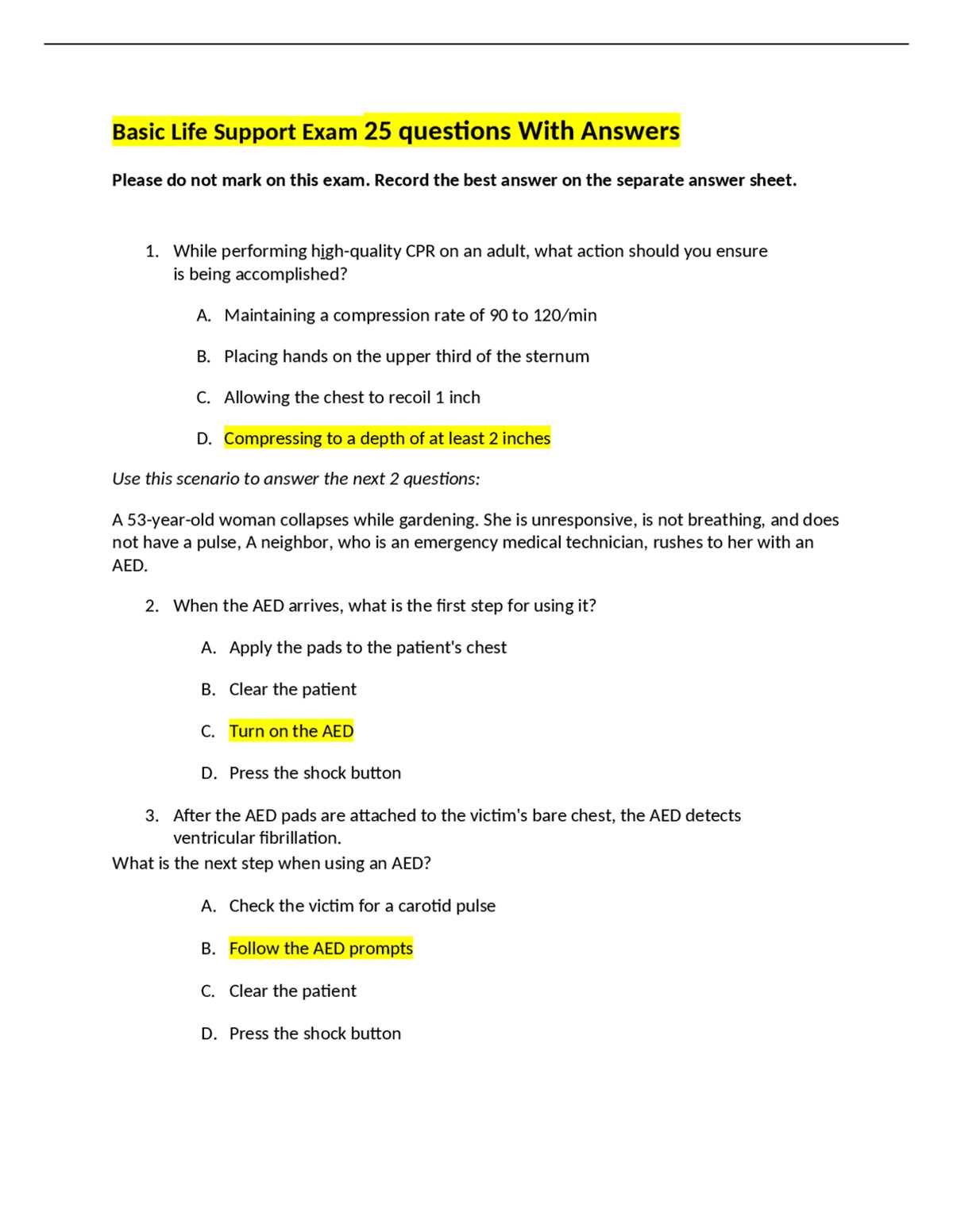 american heart association exam c answers