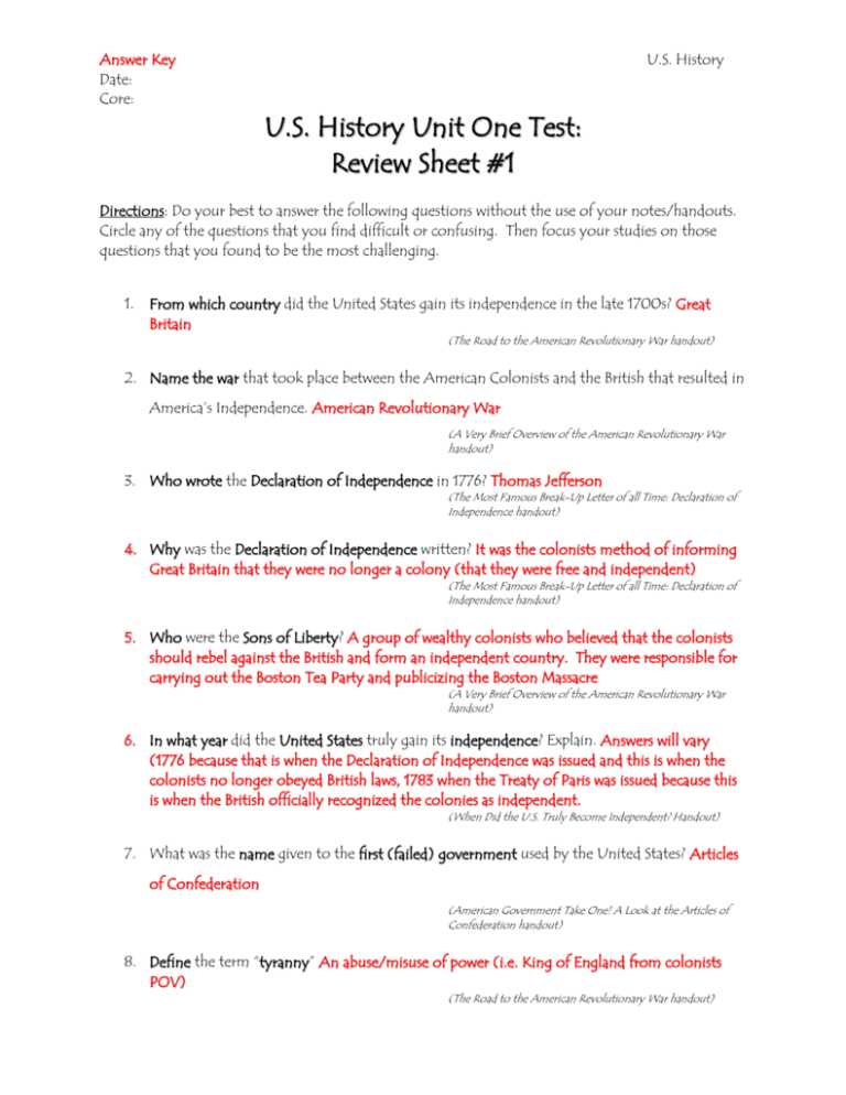 american history exam answers
