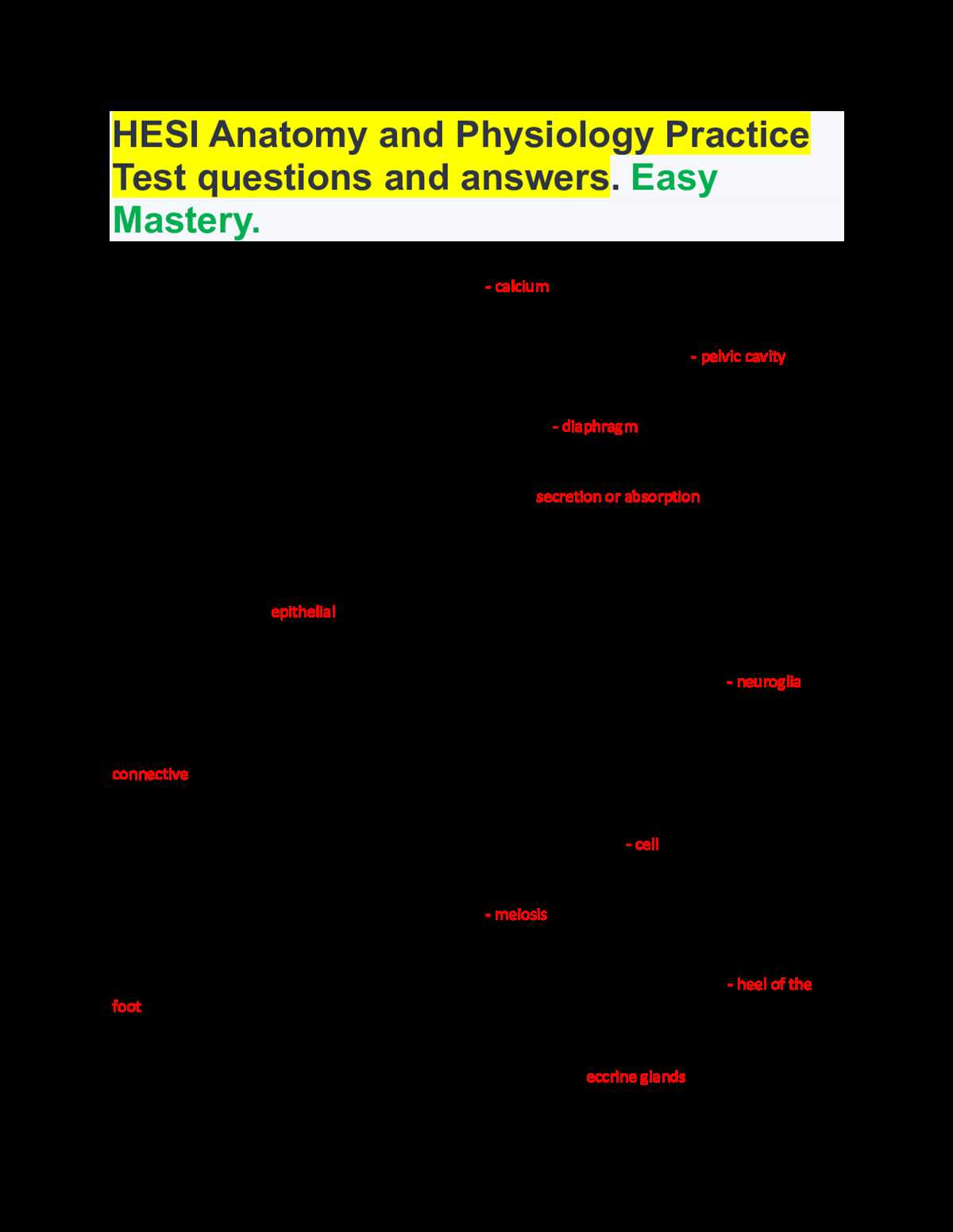 anatomy and physiology test questions and answers
