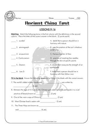 ancient china test answers