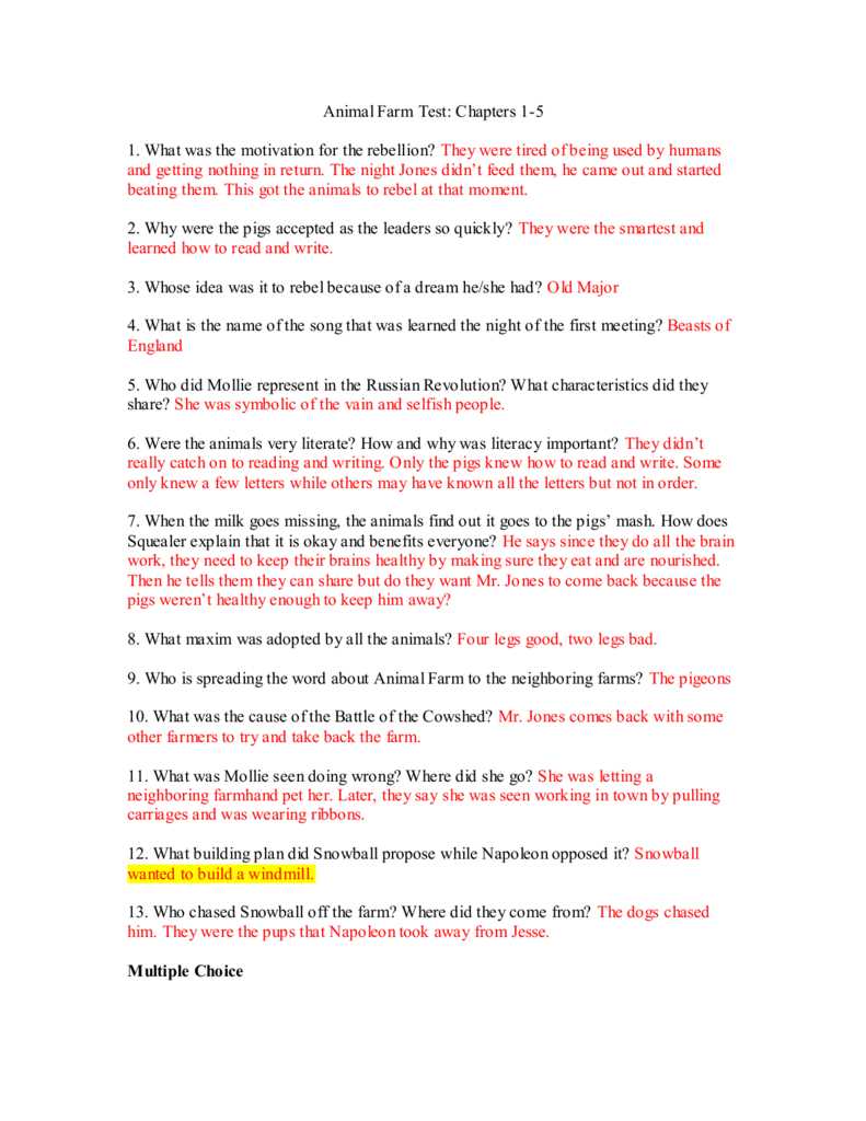 animal farm test answers