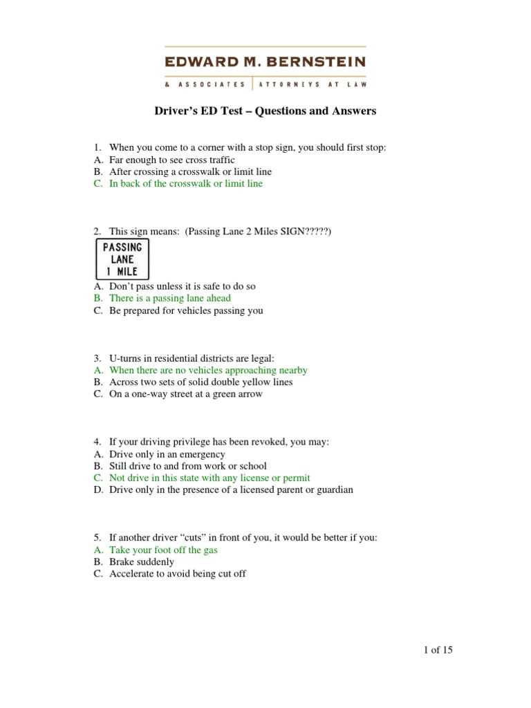 answer key to driving test