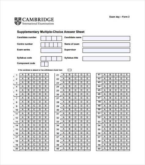 answering sheet for multiple choice test