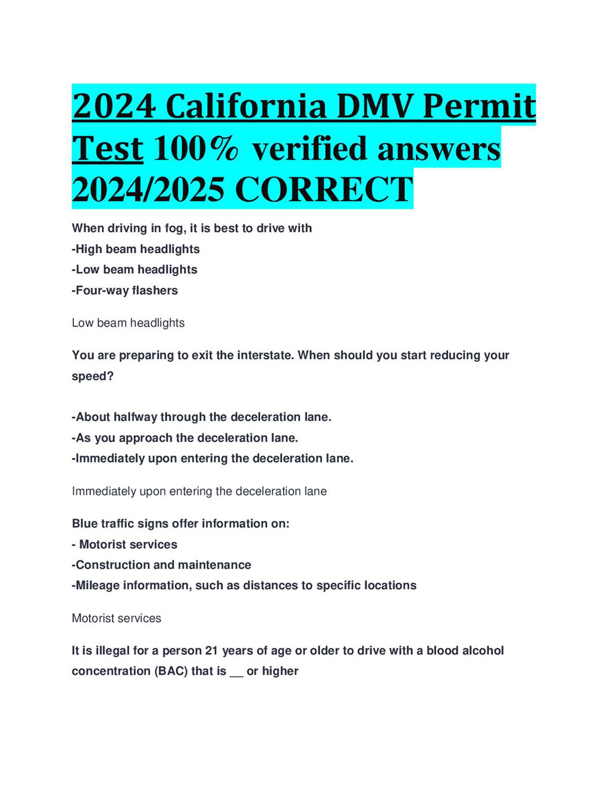answers to california dmv written test