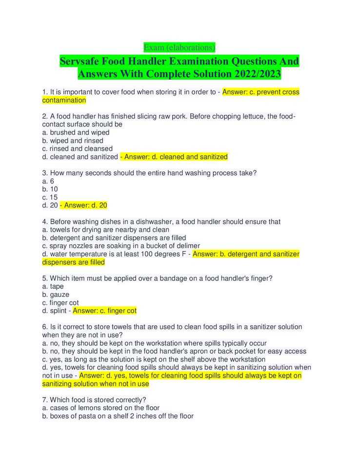 answers to food handling test