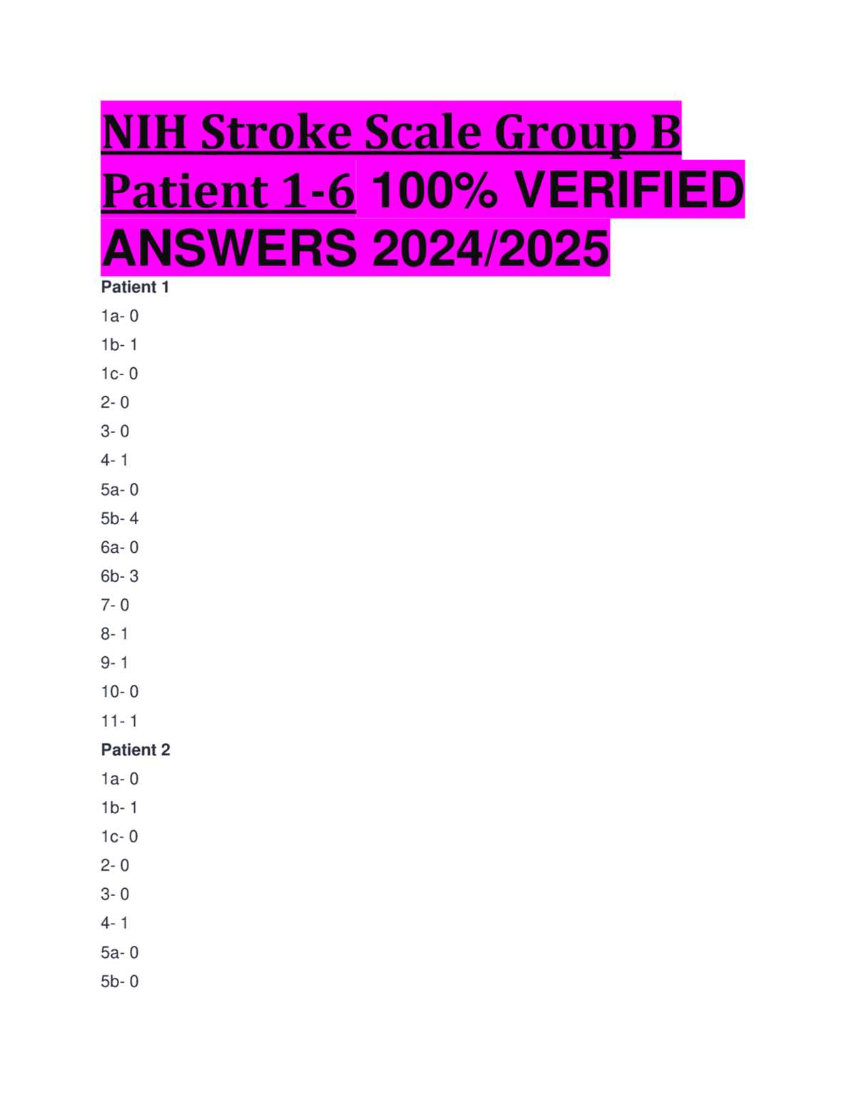 answers to nih stroke scale test a