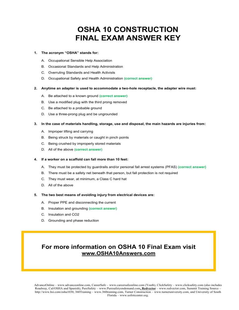 answers to osha test