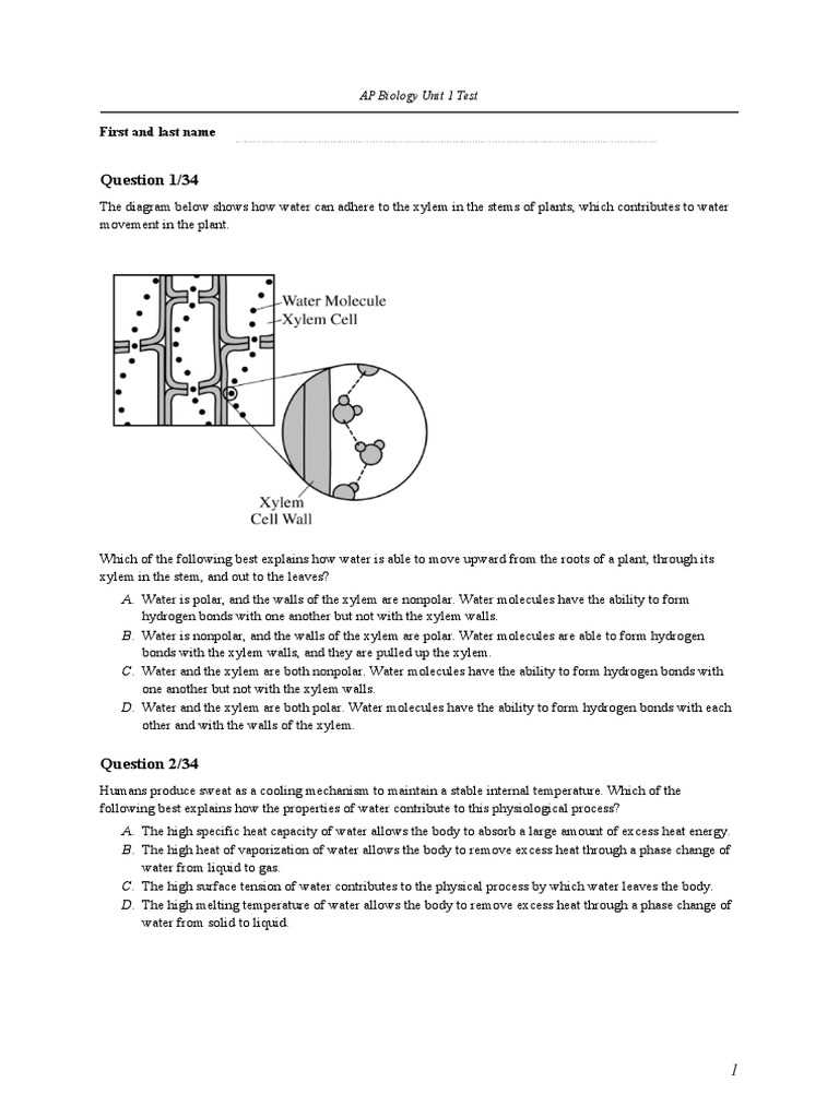 ap biology practice test answer key