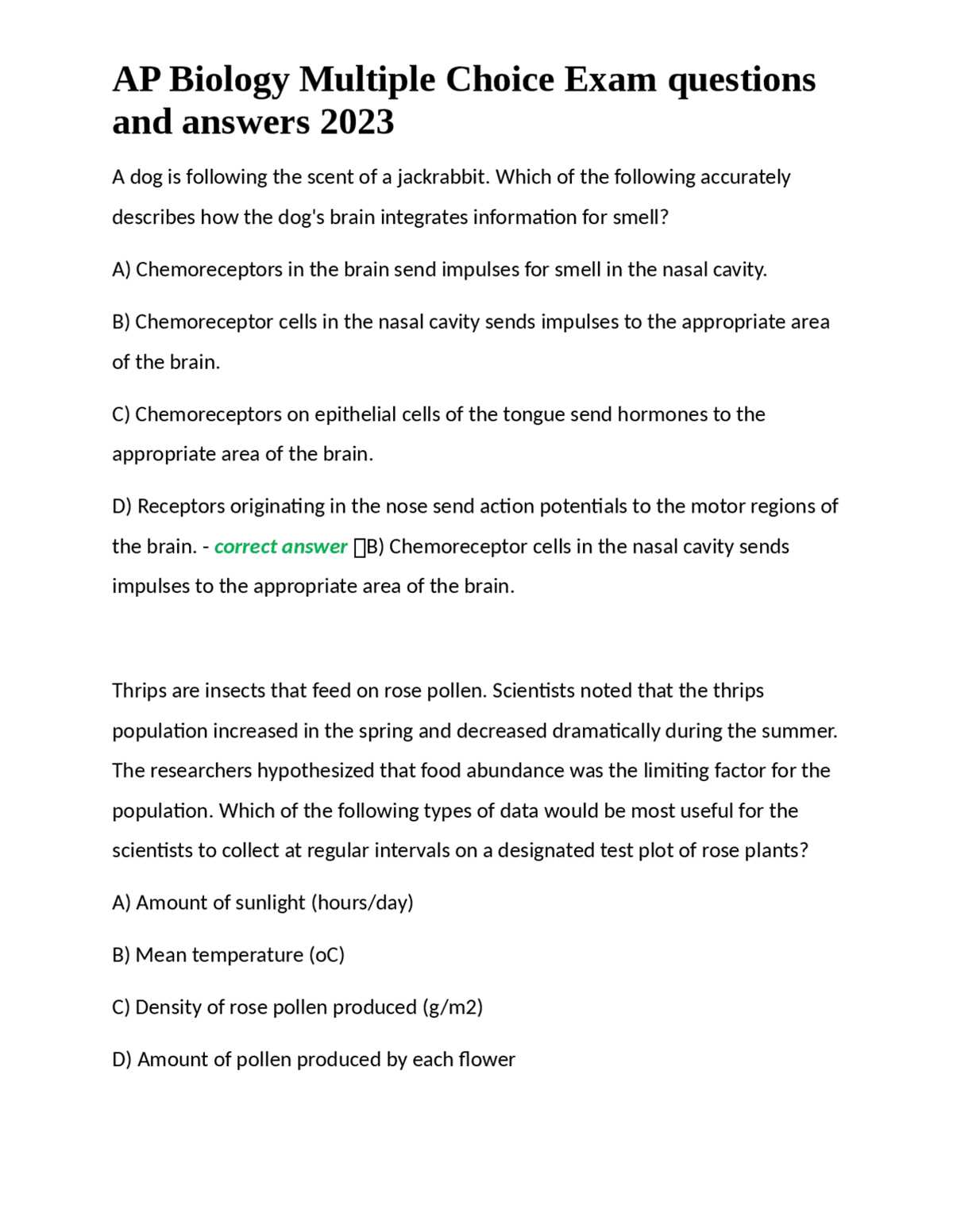ap biology practice test with answers