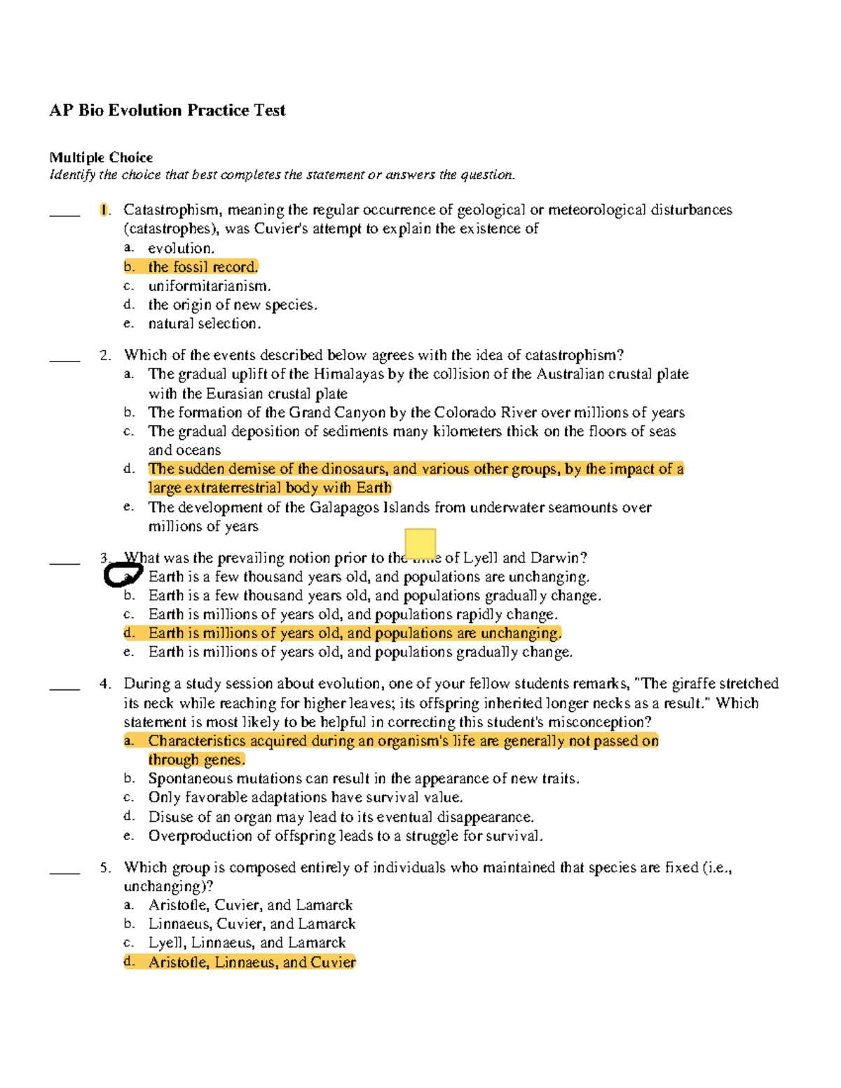 ap biology test answers