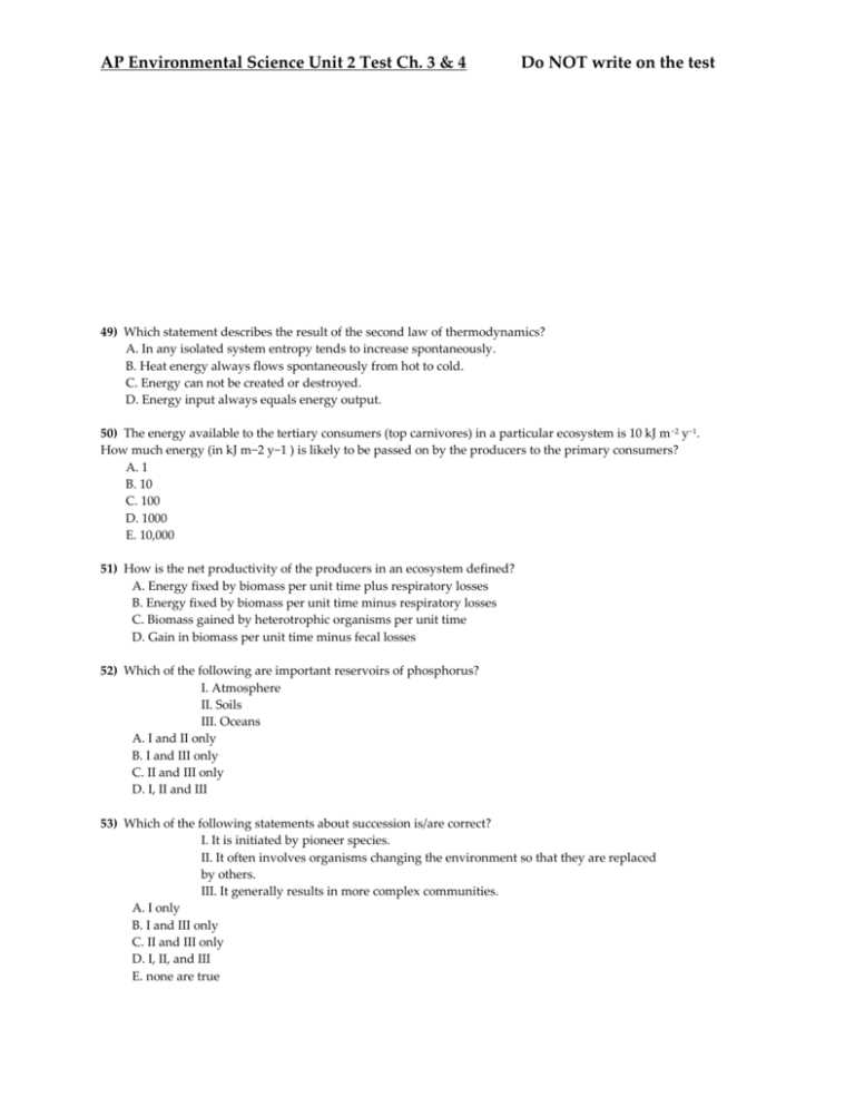 ap environmental science unit 1 test answers