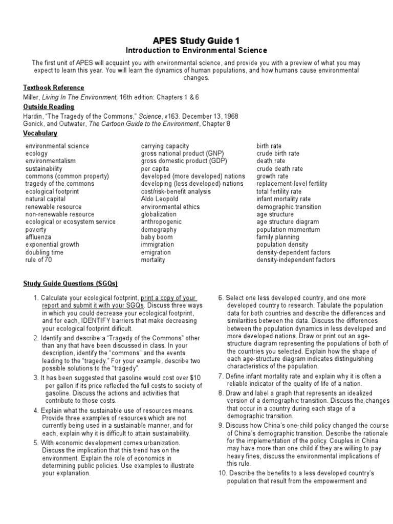 ap environmental science unit 1 test answers