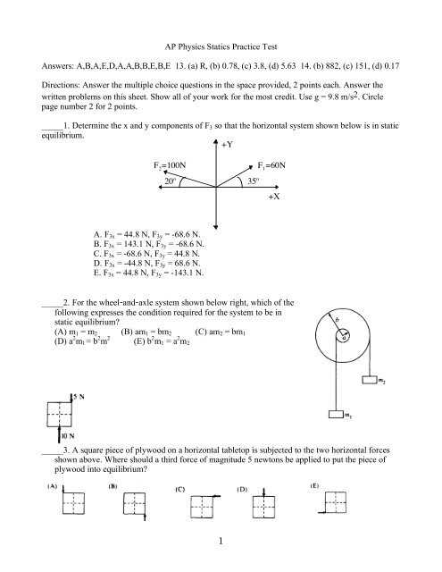 ap physics unit 1 test answers