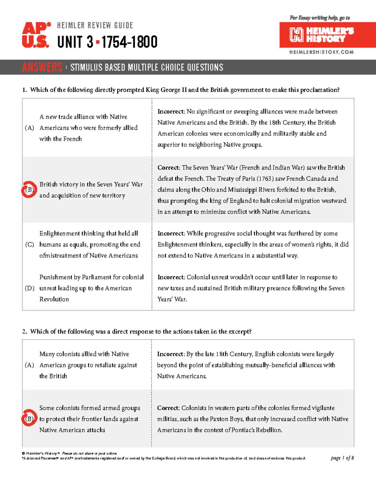 apush practice exam answers