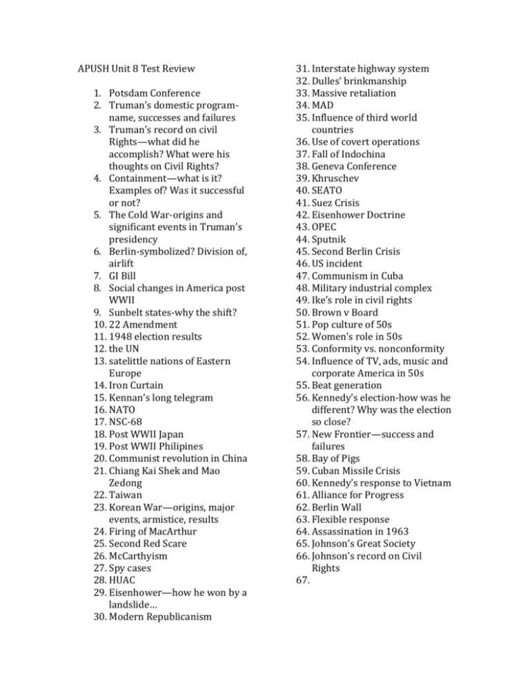apush unit 7 test answers