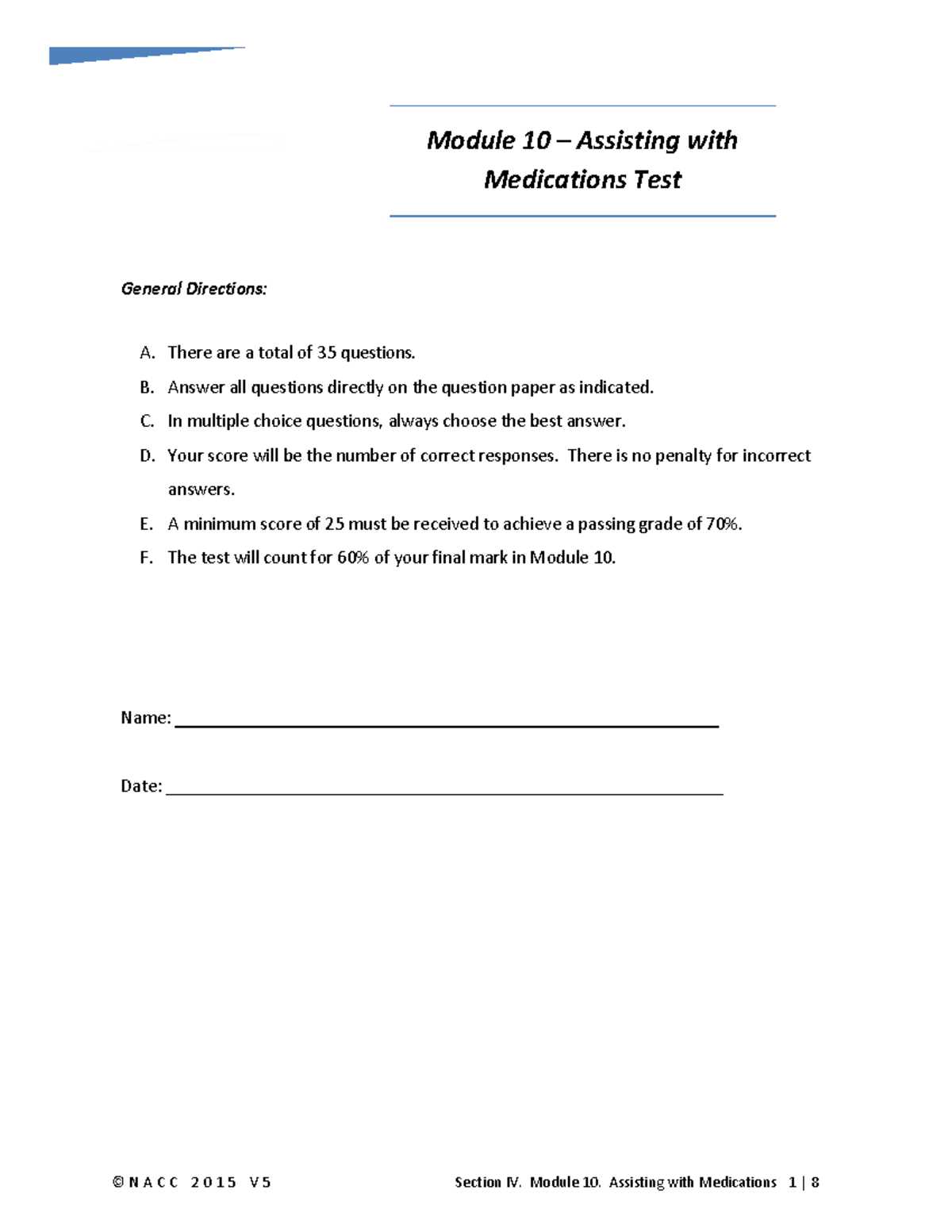 assistance with self administration of medication test answers