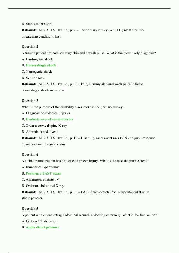 atls post test questions and answers