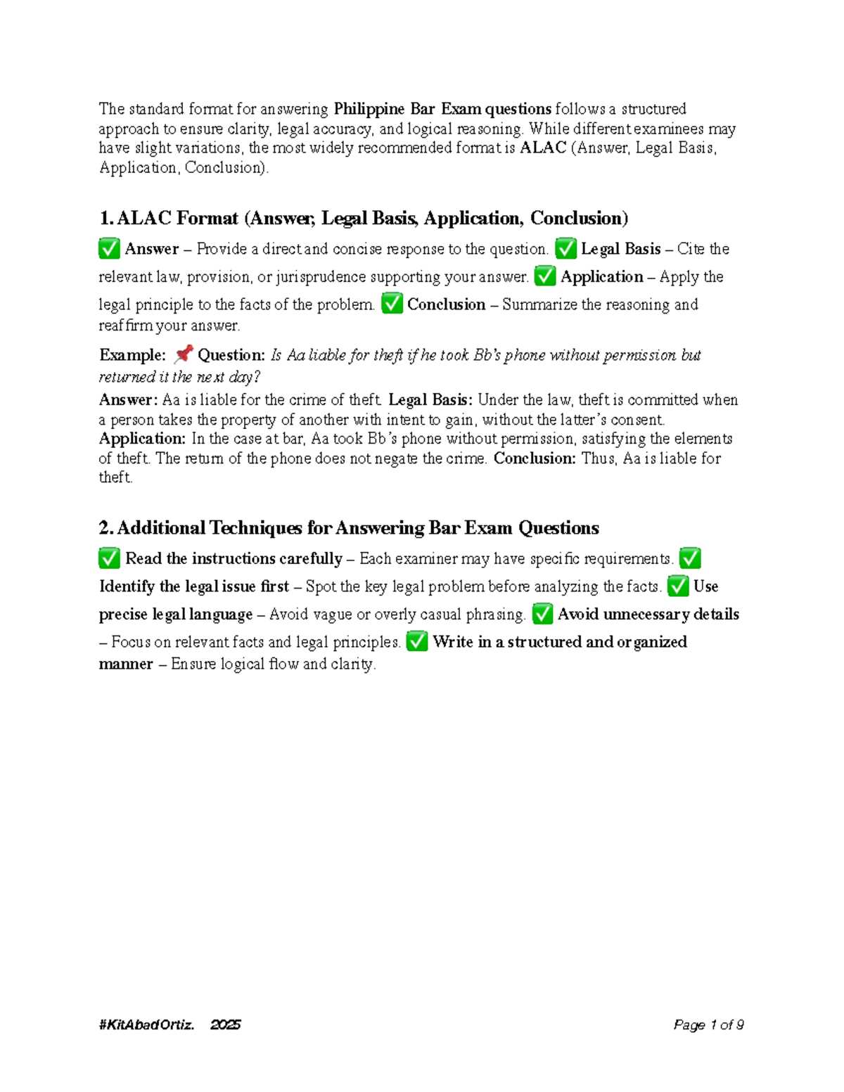 bar exam question and answer