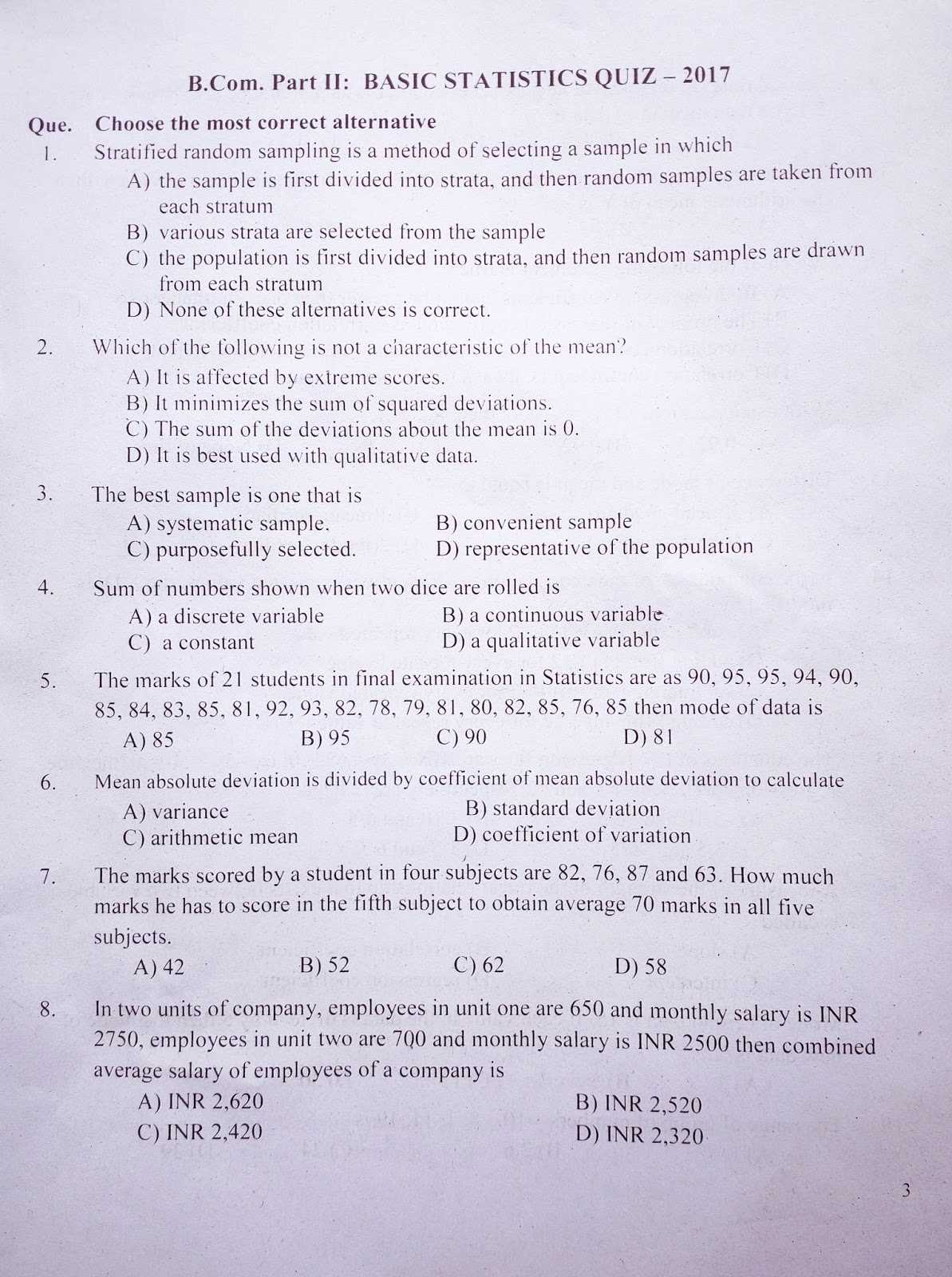 basic statistics exam questions and answers