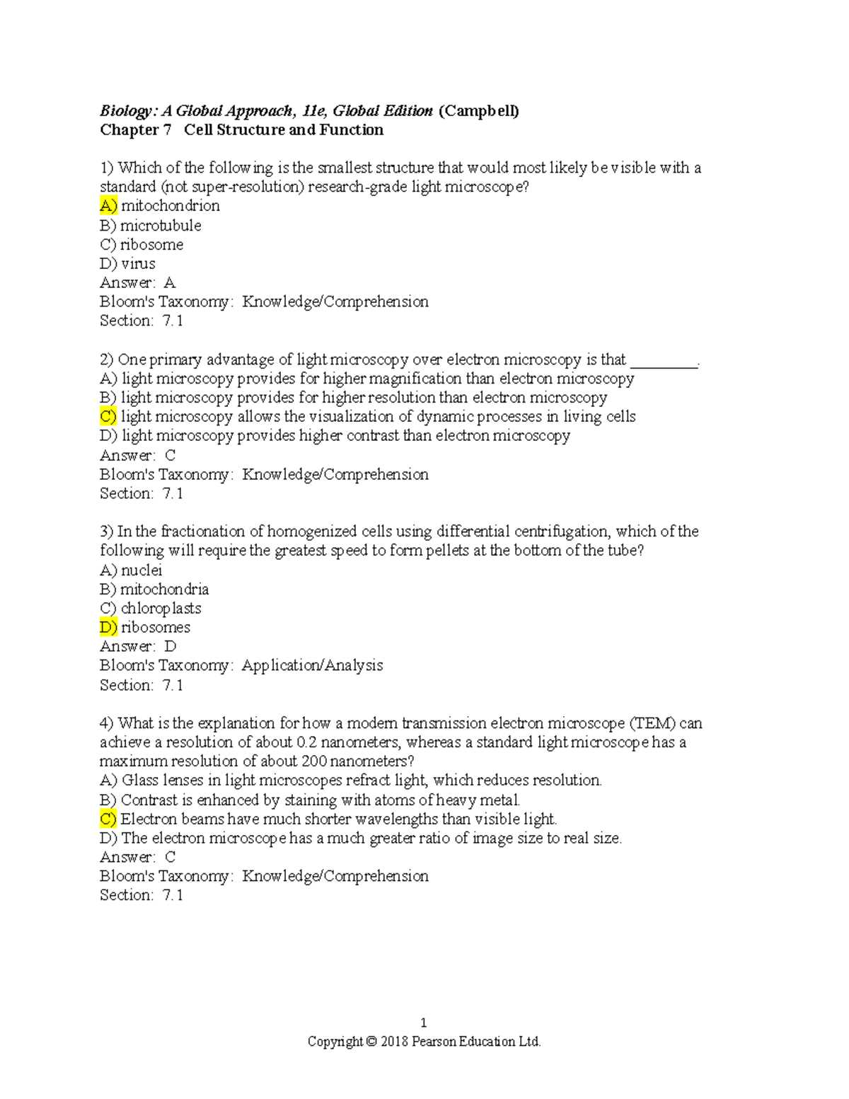 biology chapter 7 test answer key