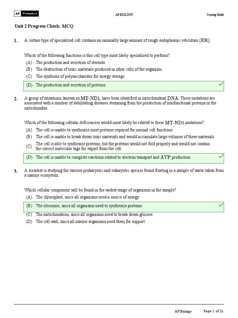 biology unit 2 exam answers