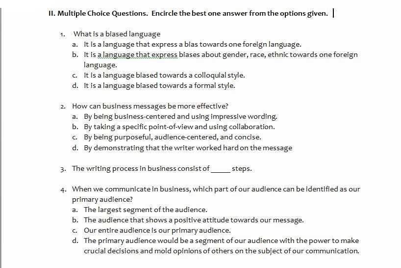 business communication exam questions and answers
