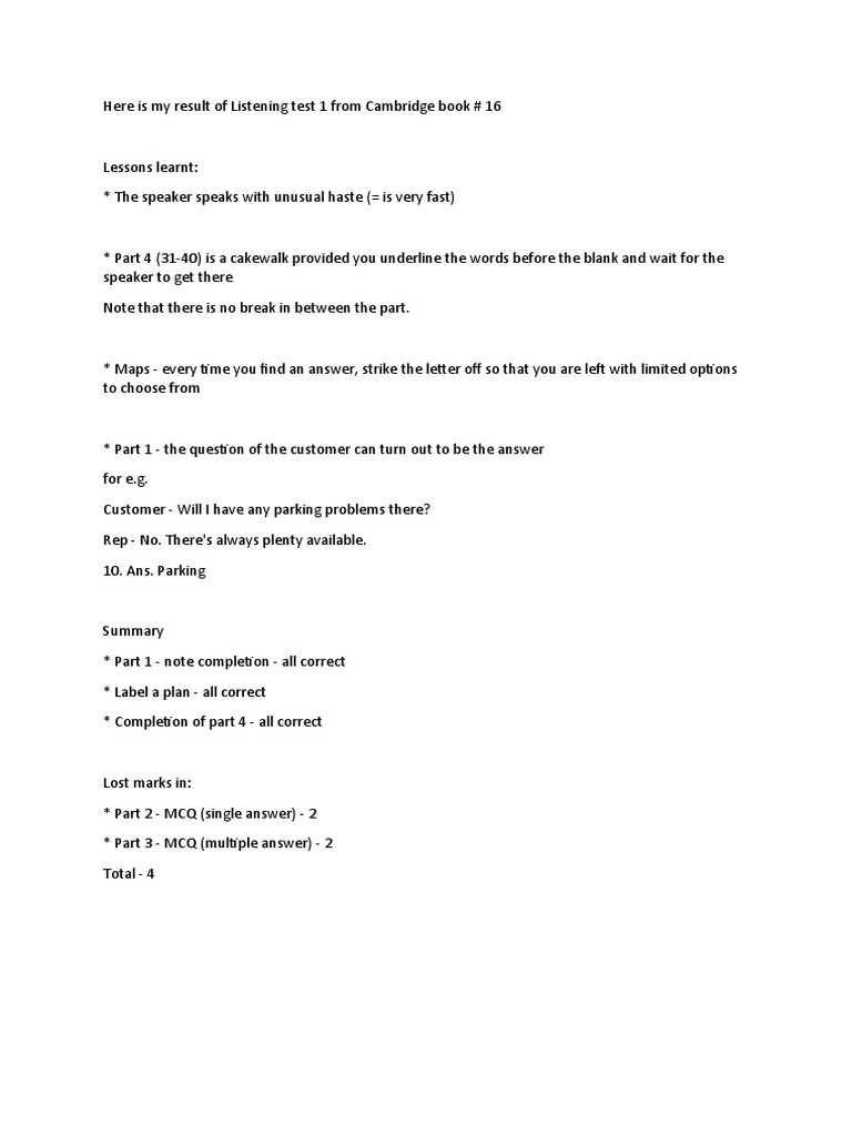 cambridge 16 test 4 listening answers
