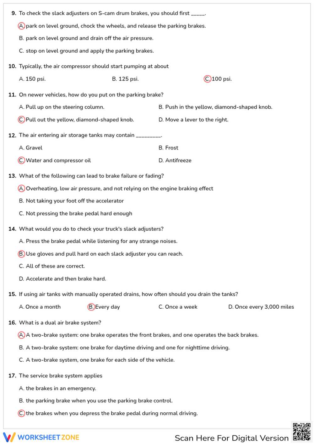 cdl air brake test answers