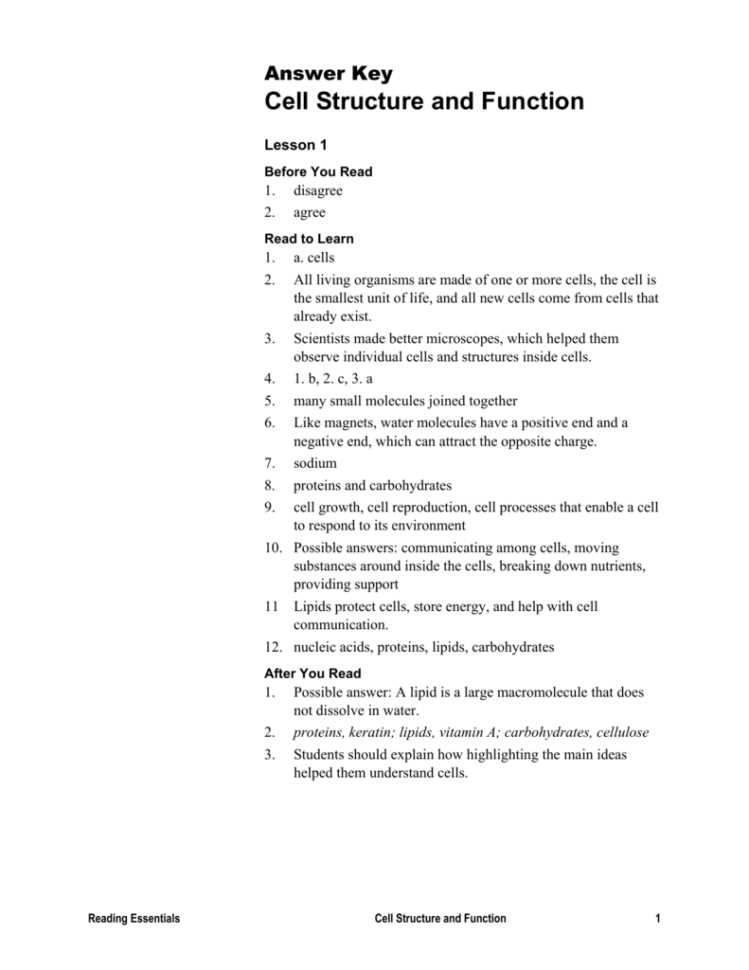 cell test answers