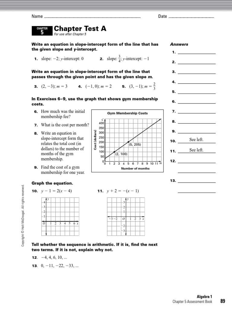 chapter 2 test a algebra 1 answers