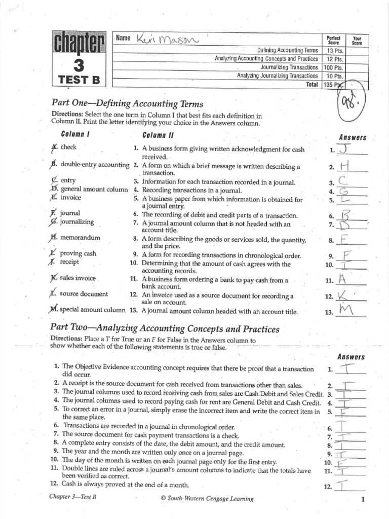 chapter 3 test a accounting answers